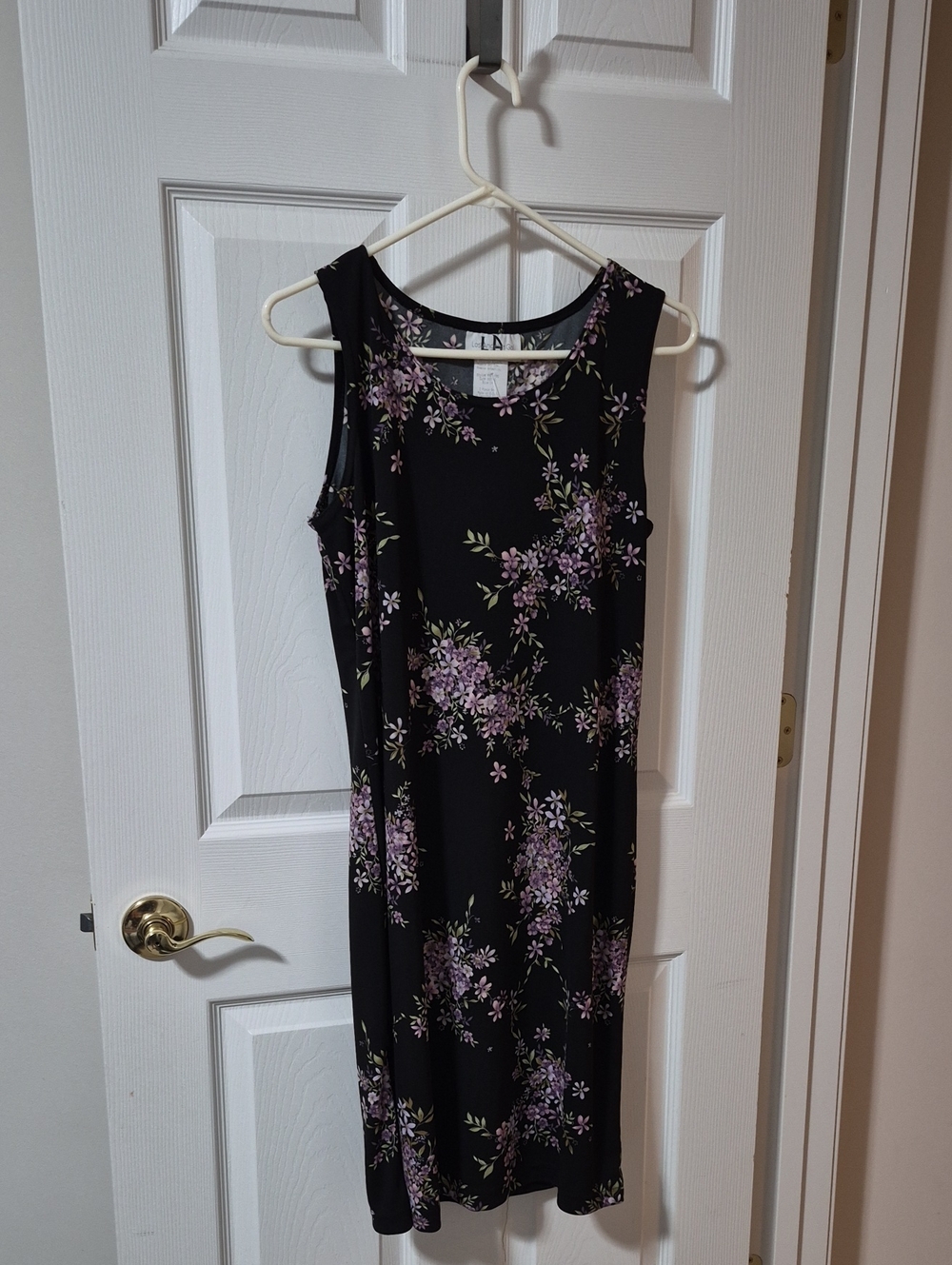Sleeveless Black Midi Dress with Lavender Floral Print